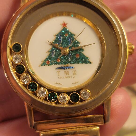 Vintage Watches TMZ Christmas Tree Watch Gold Stretch Band Japan Quartz Holiday - Picture 4 of 10